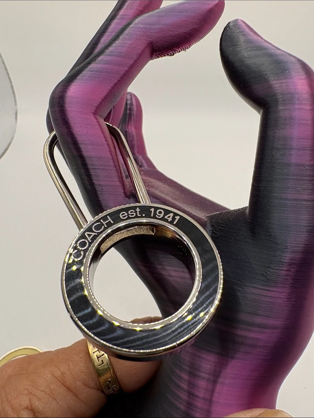 Coach Black and Silver Enamel Ring Key Holder - COACH est. 1941